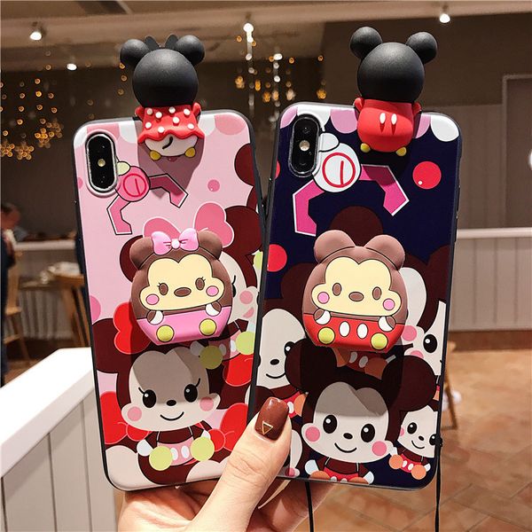 

for iphone xr xs max phone case mouse licking doll lanyard bracket 6 7 8 x plus tpu matte soft cell phone cases