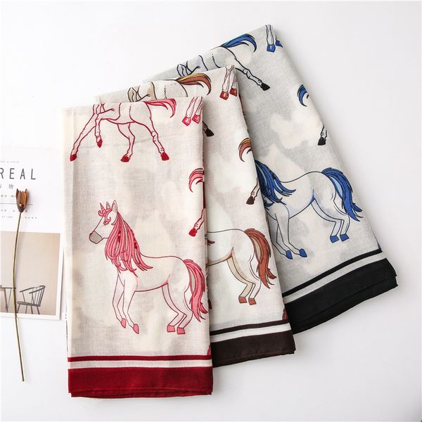 

180*90cm new horse print scarf women ladies large versatile cotton scarf 3 colors available shawl, Blue;gray