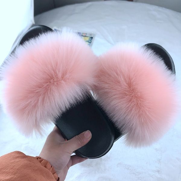 

slippers women's faux fur fashion imitation flat sandals women cute fluffy shoes anti-slip 2021, Black