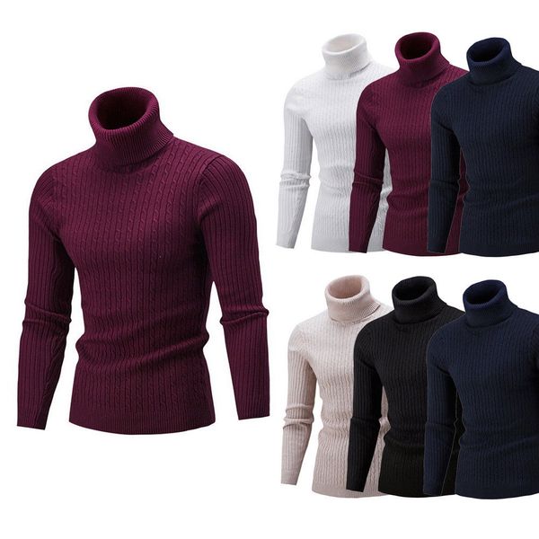 

2019 new style fashion men's slim fit knit sweater solid turtleneck casual jumper knitwear pullover, White;black