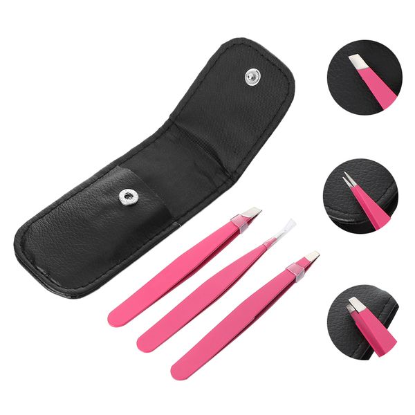 

1 / 3шт из нержавеющей стали бровей пинцет набор professional slant tip точка flat tip rose pink пинцет для удаления волос инструмент макияж