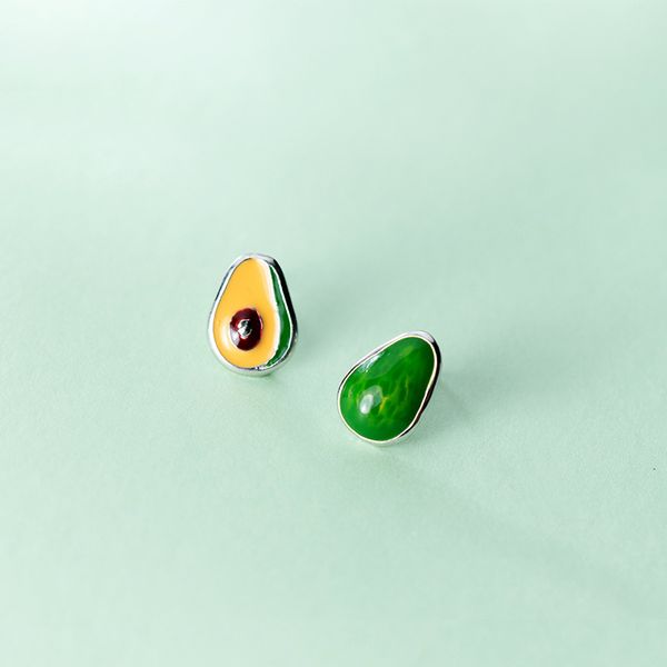 

925 sterling silver fine jewelry creative avocado asymmetric stud earrings for women girl wedding party gift g3315, Golden;silver