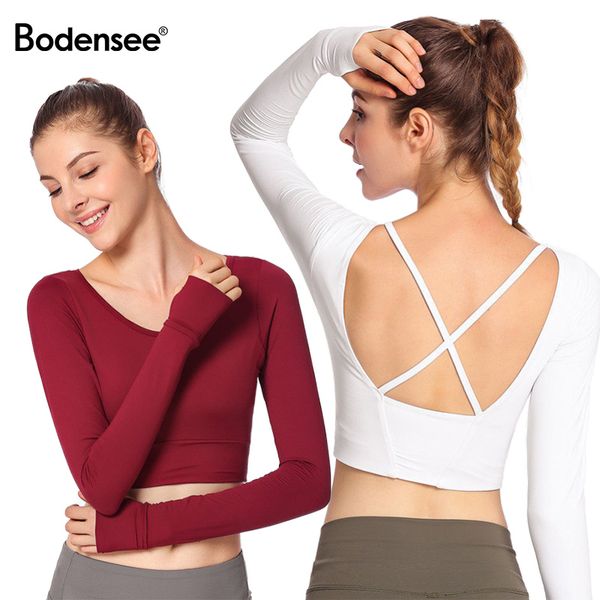 

yoga shirts women gym crop long sleeves running sport t-shirts fitness running sport t-shirts training yoga sportswear sexy, White;red
