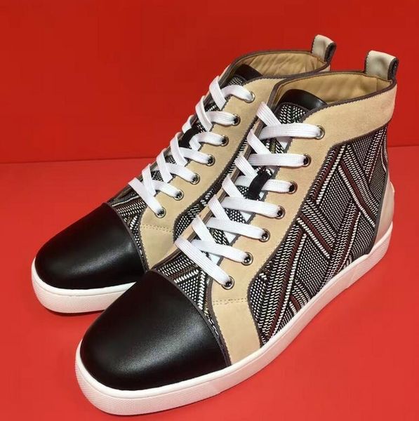 

new fashion red bottom sneakers high lace-up graffiti designer mens boots mixed printing p, Black