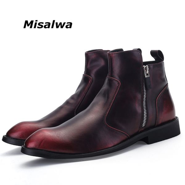 

misalwa zipper brushed color men ankle boots british style luxury brogue boots winter / spring male leather, Black