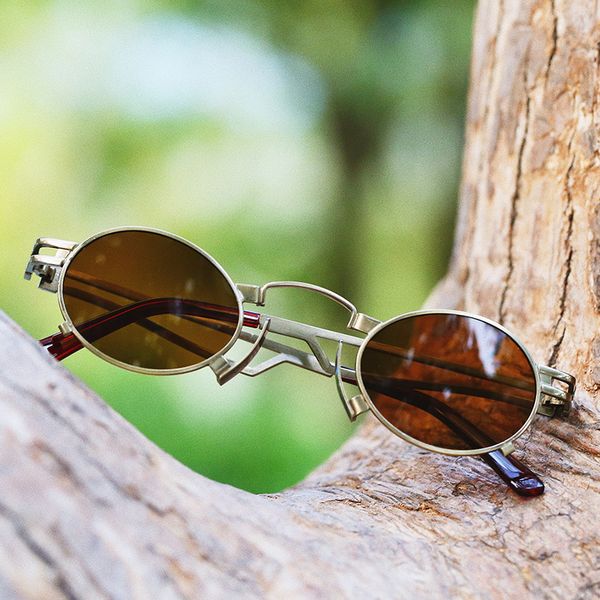 

metal round steampunk sunglasses men women fashion glasses brand designer retro frame vintage sunglasses uv400, White;black