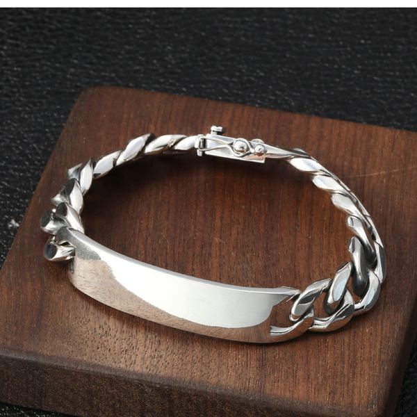 

wholesale s925 sterling silver jewelry korean version simple chao ren 100 sets of smooth curved rough men's bracelet, Golden;silver