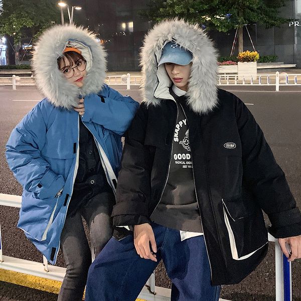 

зимняя куртка куртка parker пальто мужчины и женщины 2019 повседневная с капюшоном пара платье ветровка толстый хлопок одежда, Black