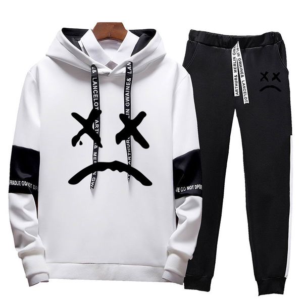 

белый черный мужчины толстовки набор мода 2020 осень бренд повседневный спортивный костюм мужской комплект спорт из двух частей лоскутная то, Gray