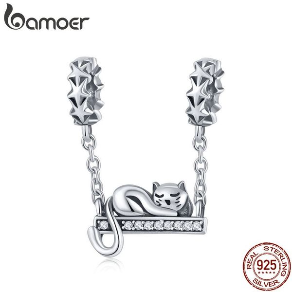 

bamoer стерлингового серебра 925 очаровательны cat star подвески star pave шарм fit браслет ожерелья diy ювелирные изделия рождественский по, Slivery;golden