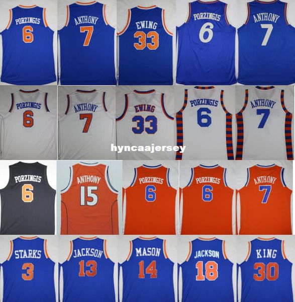 

basketball 6 kp jerseys 7 ca #3 john starks 33 patrick ewing,phil jackson,mark jackson, blue white ncaa jersey, Black