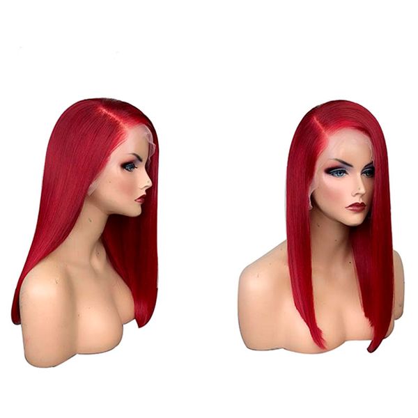 

colored red lace front human hair wig with baby hair preplucked glueless 13x6 lace front wig straight remy hair, Black