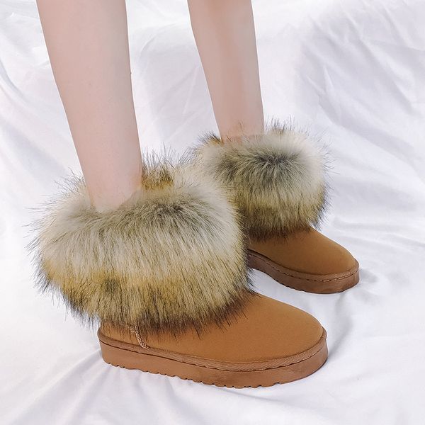 

boots women new 2019 shoes round toe lace up australia low heels booties plush booties ladies winter footwear mid calf snow, Black