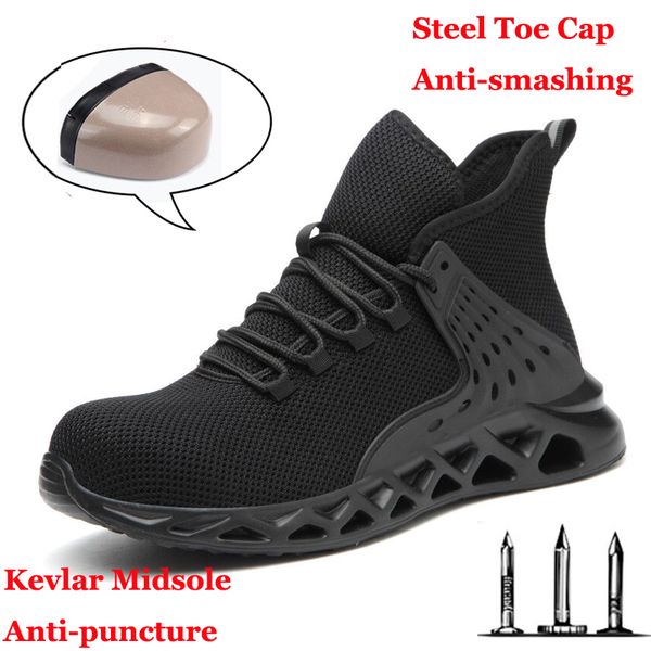 

men safety shoes with metal toe indestructible ryder shoe work boots with steel toe waterproof breathable sneakers work shoes, Black