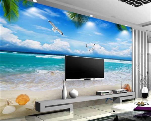 

3d wallpaper custom p mural blue sky white clouds romantic beach sea view living room bedroom tv background wall wallpaper