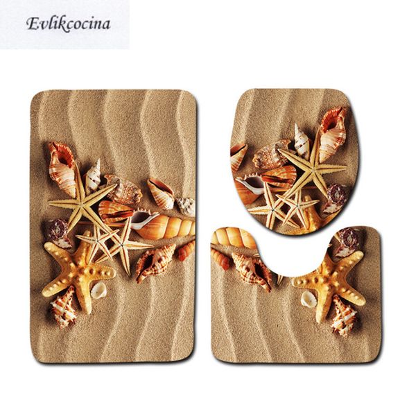 

3 pcs beach shells ocean bath mats anti slip bathroom mat set tapete banheiro washable toilet rugs alfombra bano