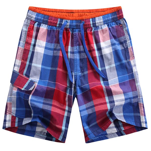 

summer male fashion plaid shorts mens quick drying board shorts cotton beach brand swimwear trunks for men, White;black
