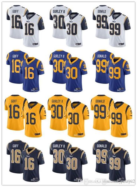 

los angeles men's women youth rams 99 aaron donald 30 todd gurley ii 16 jared goff football jerseys custom navy rush grey royal, Black