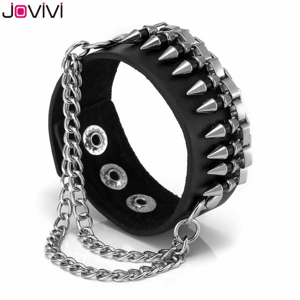 

jovivi 1pc mens metal black wide skull cross chain cowhide leather punk rock biker bracelet wristband adjustable 6.5-7.8, Golden;silver