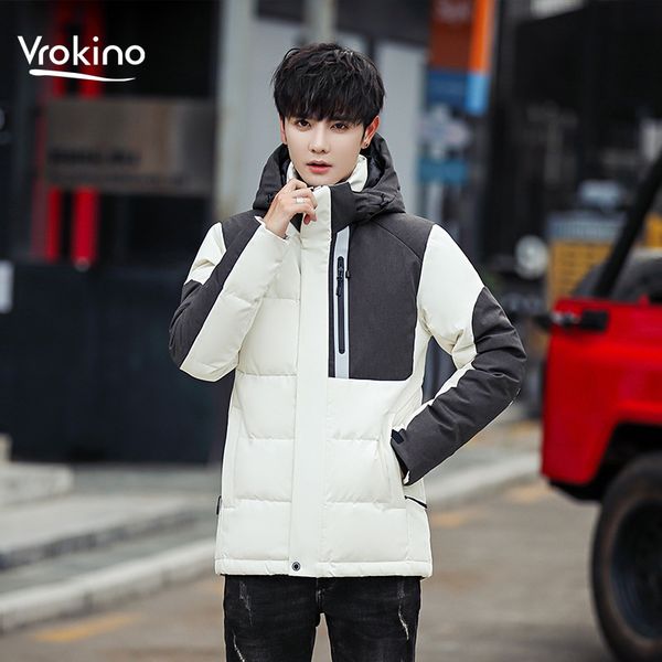 

hooded stitching down jacket men's thick warm white duck down jacket winter coat white black blue
