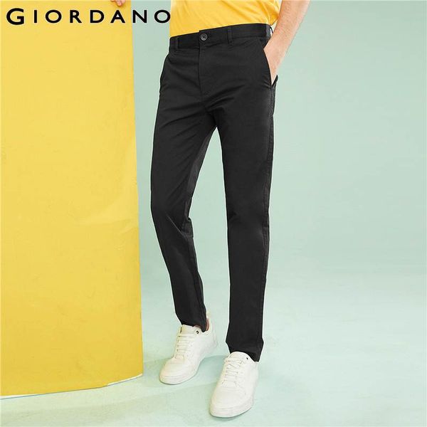 

giordano men casual pants men stretchy spandex cotton blended mid-low rise thin casual pants zip closure pockets pantalon, Black