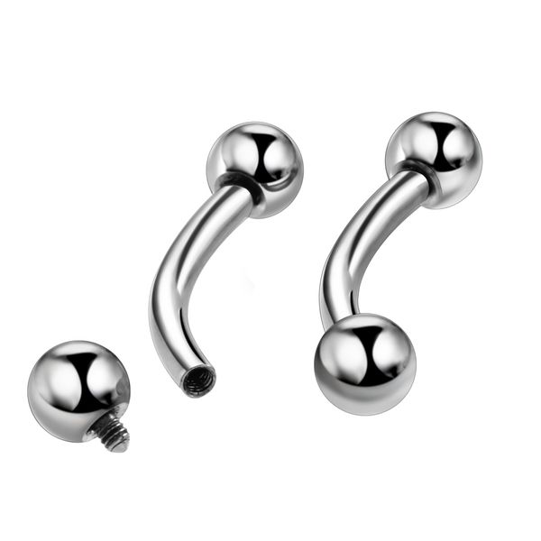 

1pc 100% titanium eyebrow piercings banana rings silver double ball curved barbell navel piercing belly button ring body jewelry, Slivery;golden