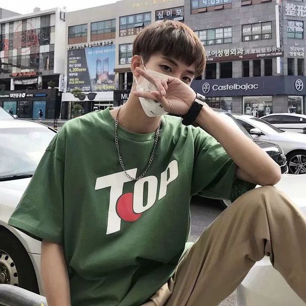 

ins short-sleeved men's trendy brand trend casual coke printed five-point sleeve blue clothes loose student t-shirt 2020, White;black