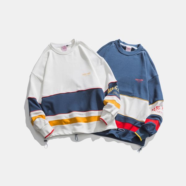 

men's sweater tide loose lettering print colorblock sweater pullover round neck long sleeve loose 2020, Black