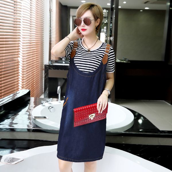 

female plus size 5xl denim strap dress summer ladies suspender jeans dresses women braces rompers sundress, Black;gray