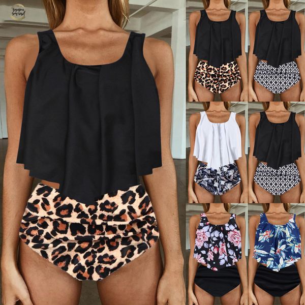 

womens swimming suit bikini swimsuit women swimwear 2pcs bathing suits ruffled with high waisted bottom bikini set, White;black