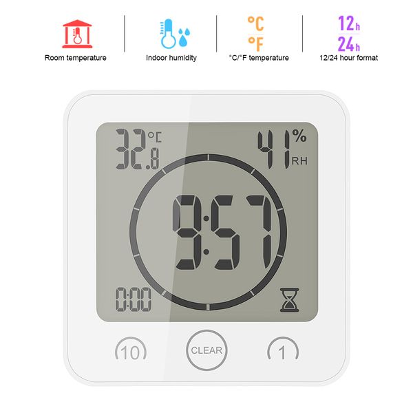 

digital bathroom clocks thermometer hygrometer lcd suction cup waterproof shower watches temperature humidity meter wall clock
