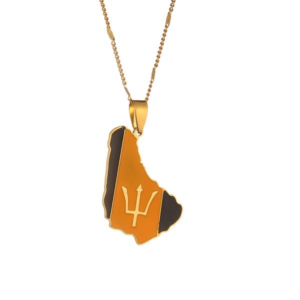 

stainless steel enamel barbados island map flag pendant necklaces barbados caribbean sea chain jewelry gifts, Silver