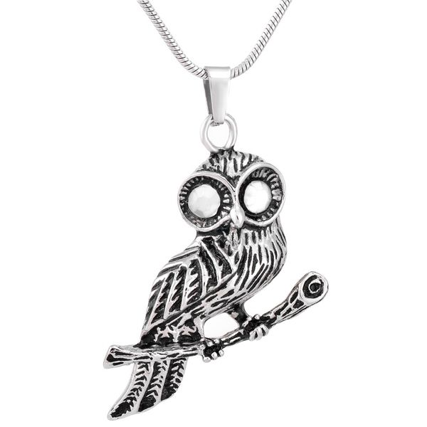 

a bird of prey owl necklace stainless steel cremation jewelry memorial human/pet ashes urn pendant women men kids fashion animal luck neckla, Silver