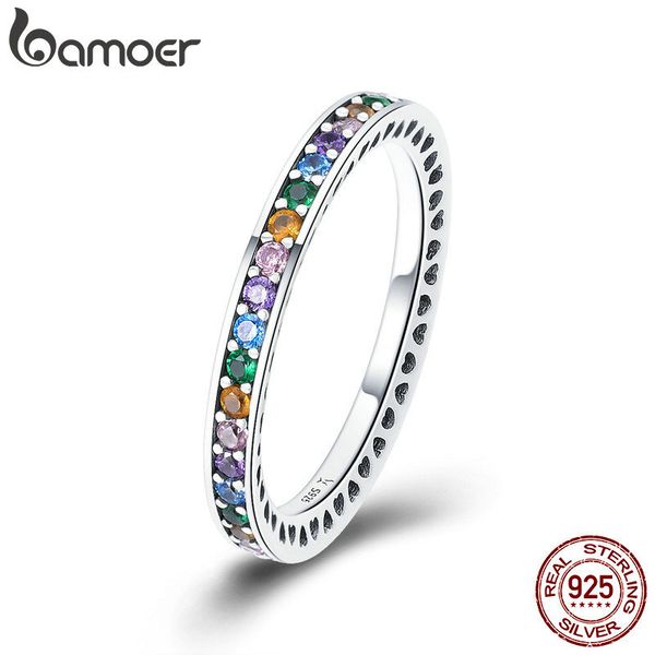 

bamoer подлинная 100% 925 sterling silver красочные cz кристалл круглый pave finger кольца обручальное свадебные украшения подарков s925 scr