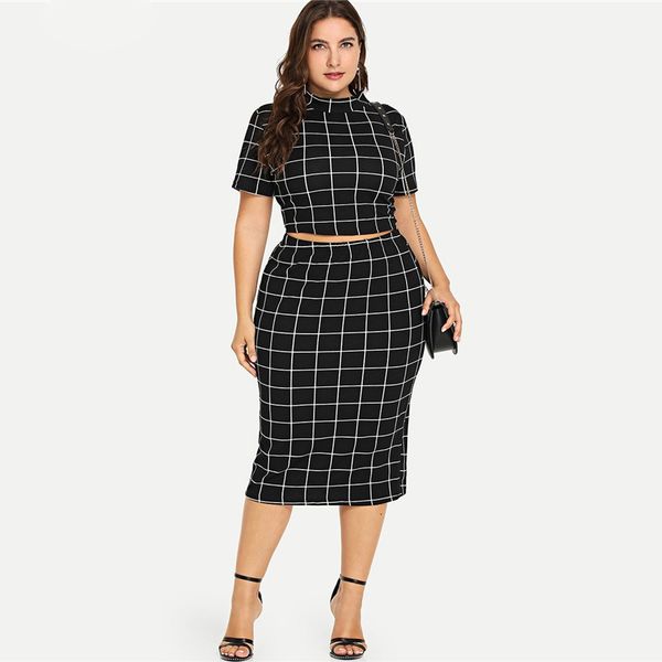 

women s designer 2 piece sets plus size piece set mock short sleeve plaid crop and skirt set summer 2 piece, White