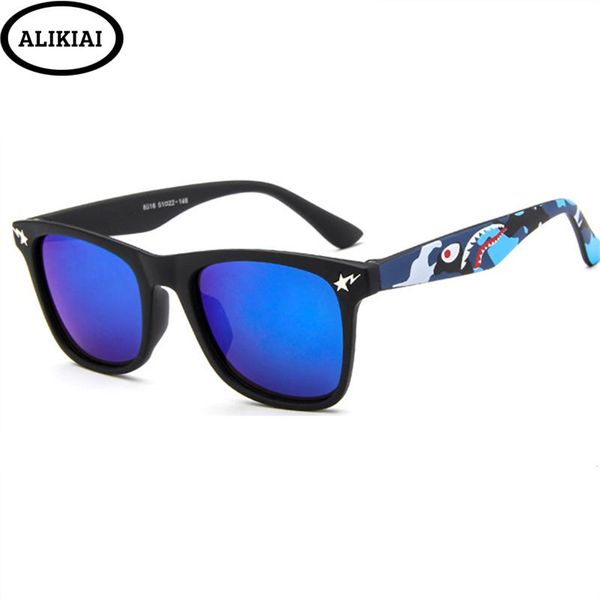 

alikiai new 2019 детские солнцезащитные очки маленькая акула красочные мальчиков и девочек высокой четкости квадратные солнцезащитные очки u, Blue