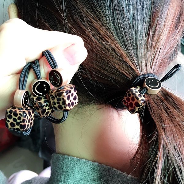 

charms hair rope for women fashion leopard cube beads hair ropes channel knot elastic bands for girls korean brand