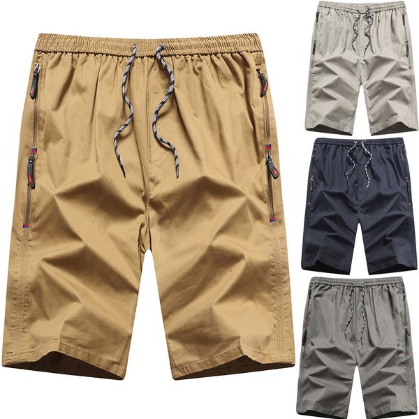 

man shorts beach summer casual sport pants cotton zipper pockets loose belt drawstring beach calf-length pants l0423, White;black