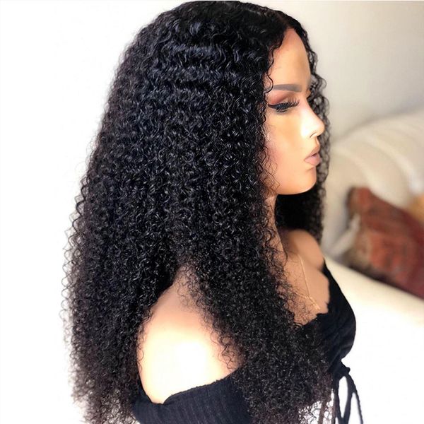 

13x6 deep part afro kinky curly human hair lace front wigs with baby hair pre plucked brazilian virgin hair wigs for black women, Black;brown