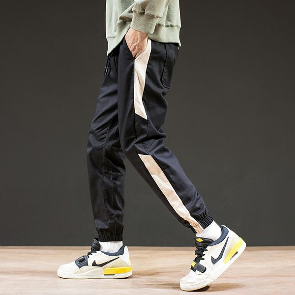 

men's pants casual 2021 summer bib overall beam feet slim fashion brand korean sports models mid, Black