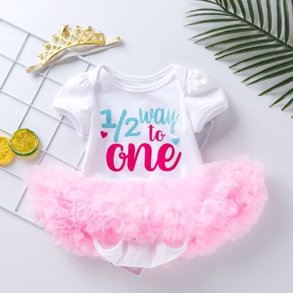 

2020 baby girls new baby girls clothing sets birthday suit sticker printed rompers veil dress pinkycolor birthday clothes, White
