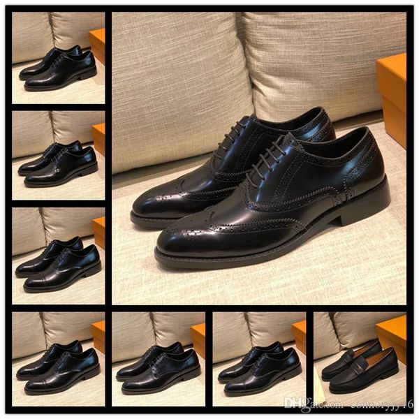 

men's genuine leather loafers luxury pointed toe men formal business dress shoes slip-on men wedding shoes, Black