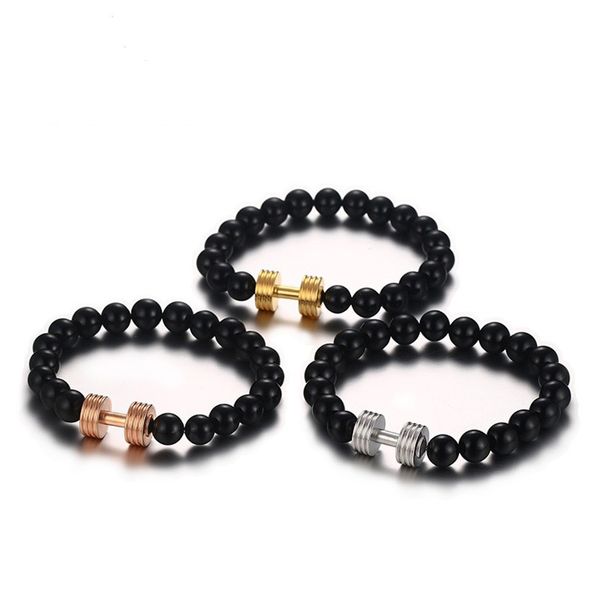 

silver gold black color fashion simple men's agate barbell bangle stainless steel bracelet watchband jewelry gift for men boys j314