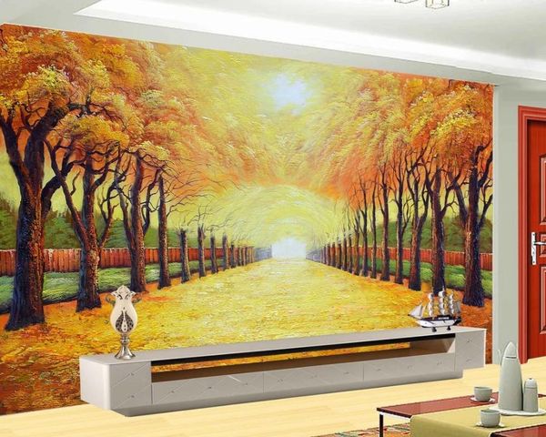 Super klare goldene Herbstwälder Gold Avenue TV Hintergrund Wand Schöne Landschaft Hintergrundbilder