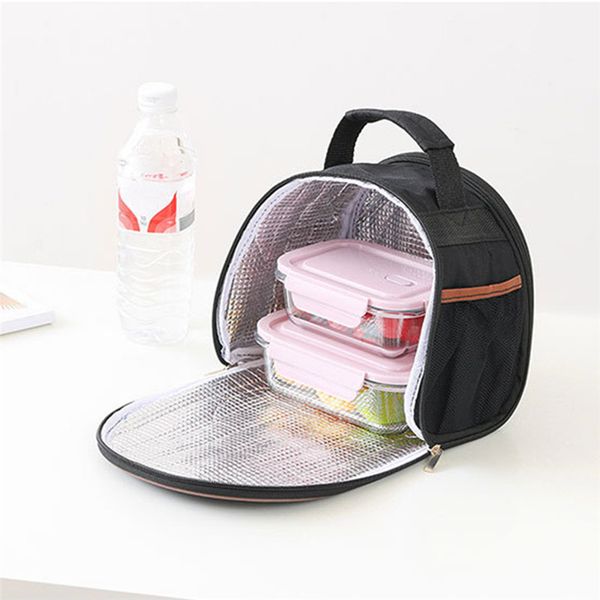 

casual lunch bag portable waterproof insulated carrying big cold canvas picnic totes case kids women thermal box tas bekal, Blue;pink