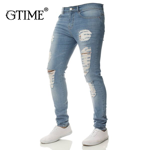 

gtime dropshipping cotton jean men's pants vintage hole cool trousers for guys summer ripped jeans bottoms plus size 3xl zs23, Blue