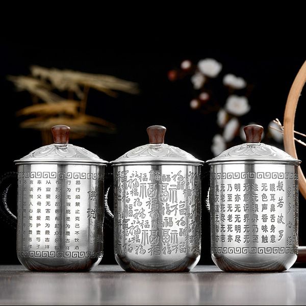 

pure silver 999 mouth cup hand-carved coffee mark cup tea cup gift collection