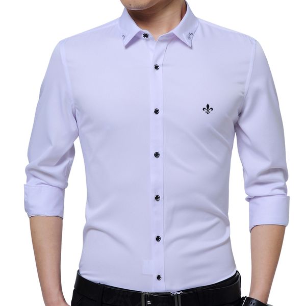 

embroidery men clothes solid slim fit men long sleeve shirt casual social shirt plus size anti-wrinkle-e51701, White;black