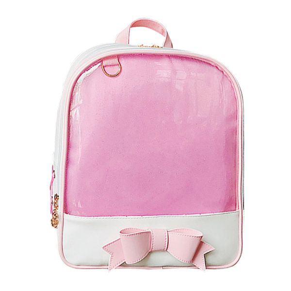 

girls summer large capacity school bag storage cute beach pu leather transparent windows travel bowknot backpack student