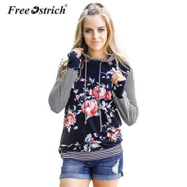 

ostrich sweatshirt with hat women 2019 floral striped plus size long sleeve shirt loose hoodie print pullovers l2535, Black